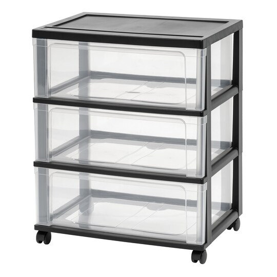 black 3 drawer dresser plastic Sterilite 3-Drawer Wide Storage Cart, Black